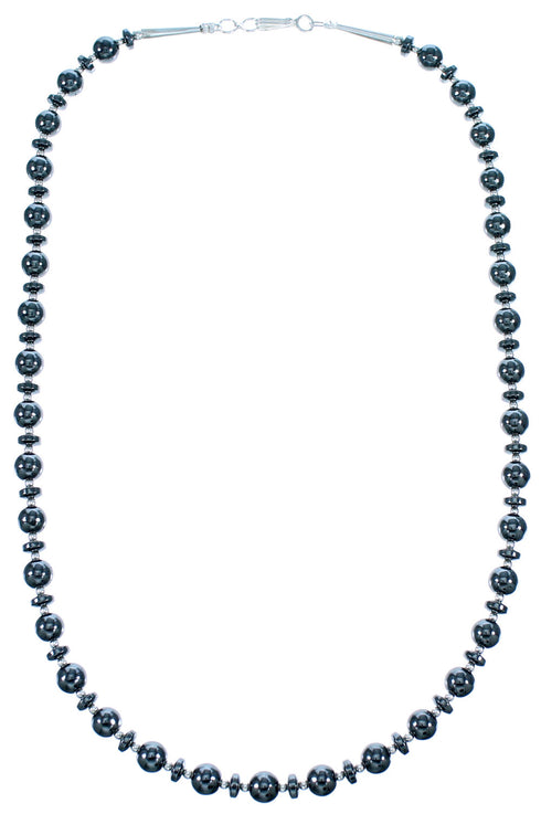 Hematite And Sterling Silver Southwestern Bead Necklace SX114599
